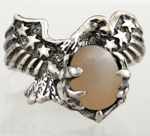 Sterling Silver American Eagle Ring With Peach Moonstone Size 9